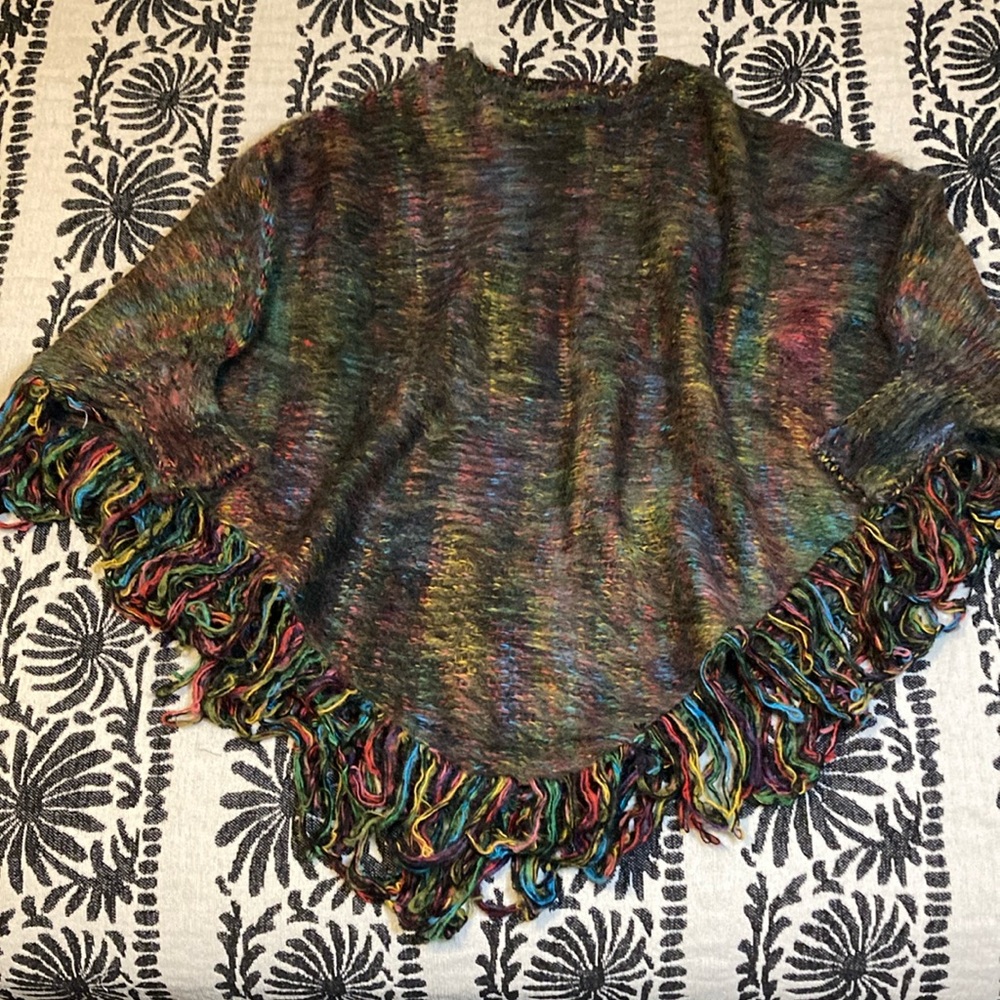 Earthbound Trading Co. Multi-Color Poncho with Fringe